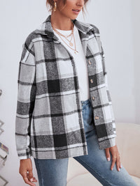Plaid Collared Neck Button Down Jacket Trandify Deal