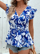 Perfee Ruffled Printed Surplice Cap Sleeve Blouse Trandify deal