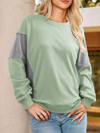 Women's Oversized Long Sleeve Sweatshirt with seam detail in Light Green, Y2K streetwear style.