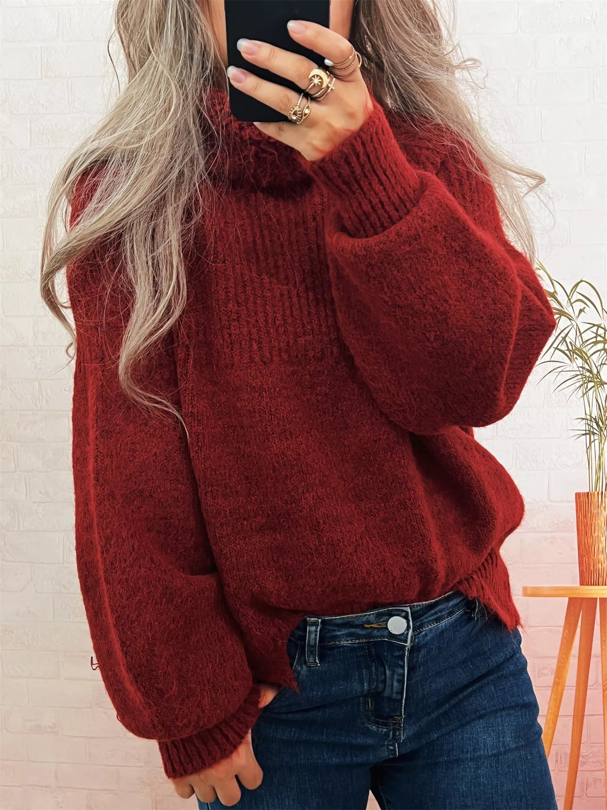 Women's Ribbed Turtleneck Sweater - Cozy Long Sleeve Top