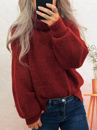 Women's Ribbed Turtleneck Sweater - Cozy Long Sleeve Top