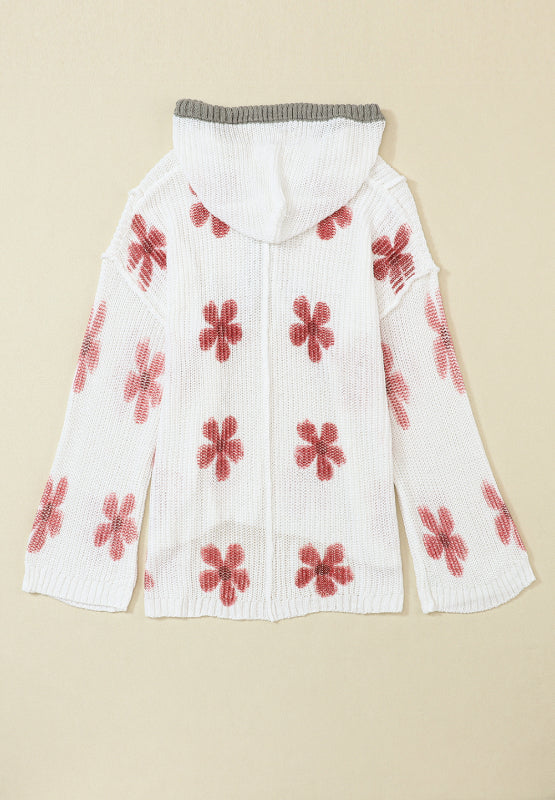 Drawstring Flower Hooded Knit Top Trandify Deal