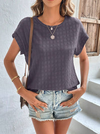 Textured Round Neck Short Sleeve Top Trandify deal
