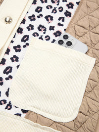 Leopard Print Quilted Jacket for Women - Cozy Waffle Textured