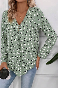 Printed V-Neck Long Sleeve Blouse Trandify Deal