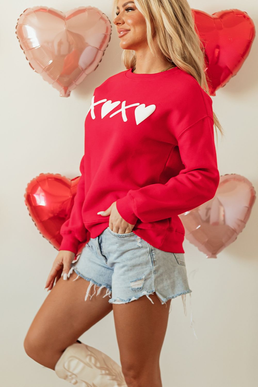 Valentine’s Day XOXO Round Neck Drop Shoulder Sweatshirt Trandify Deal