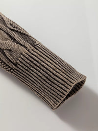 Women's beige cable knit cotton sweater casual crewneck pullover