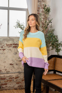 Full Size Color Block Exposed Seam Sweater Trandify Deal