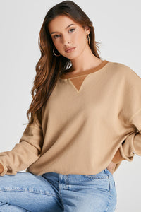 Waffle-Knit Long Sleeve Sweatshirt Trandify Deal