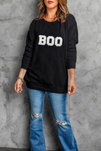 BOO Round Neck Long Sleeve Sweatshirt Trandify Deal