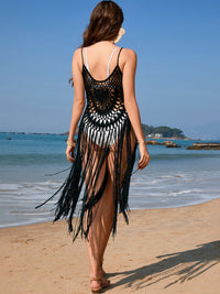 Fringe Openwork Spaghetti Strap Cover-Up Trandify deal
