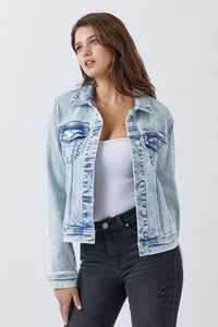 RISEN Button Up Washed Denim Jacket Trandify deal