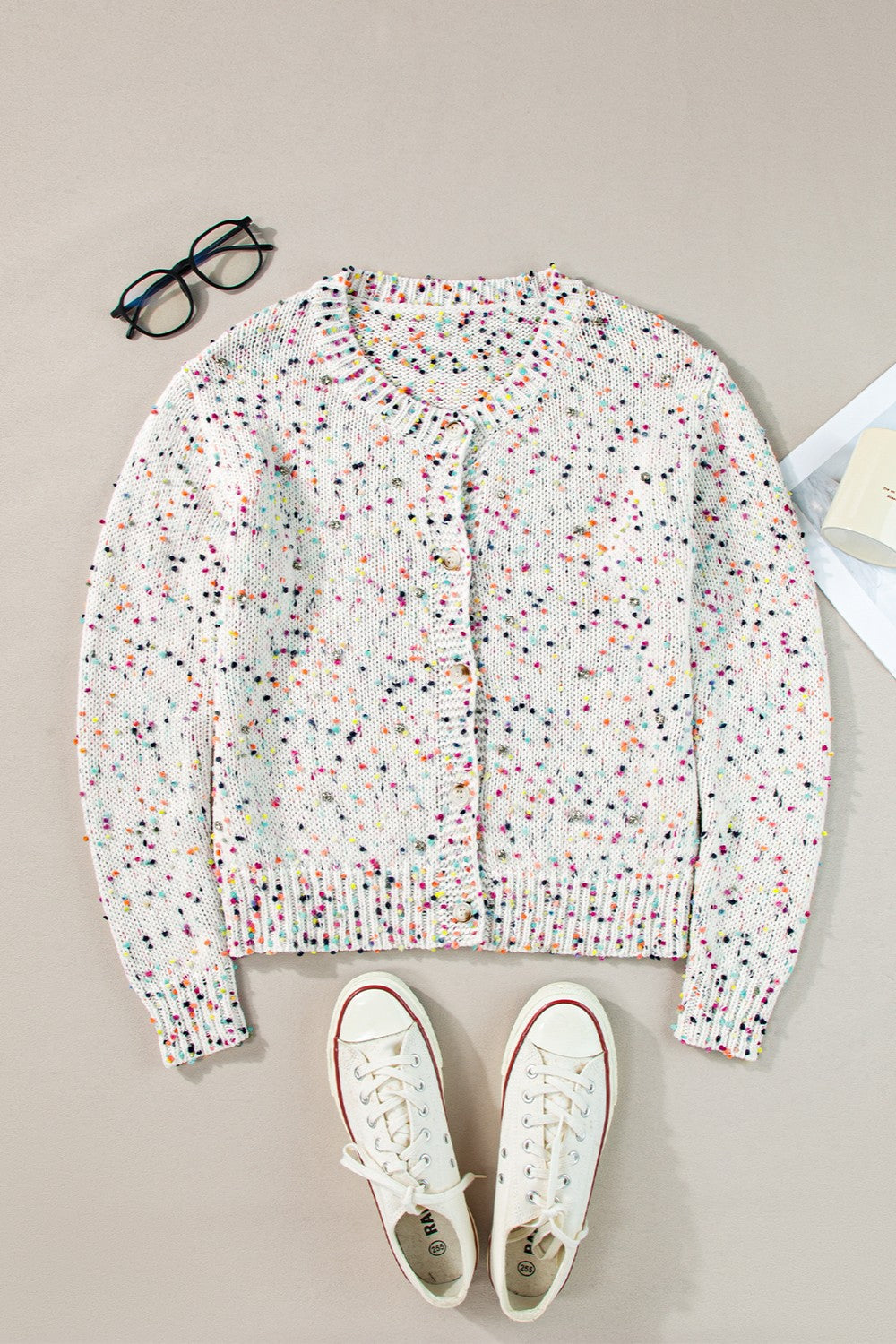Confetti Button Up Long Sleeve Cardigan - Trandify Deal