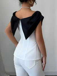 Women’s Slit Contrast Cap Sleeve Blouse – Trendy Fashion Top