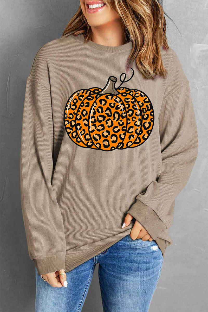 Pumpkin Round Neck Long Sleeve Sweatshirt Trandify Deal