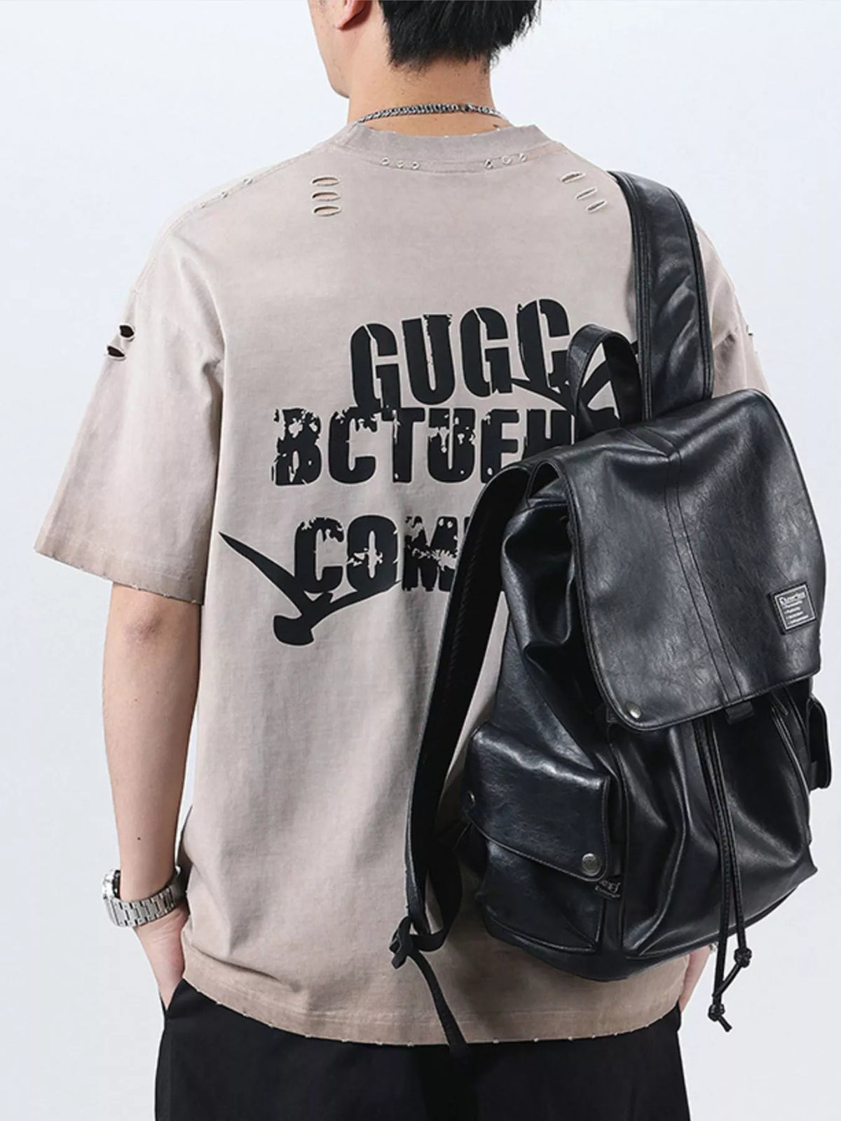 Men's Plus Size Distressed Cotton T-Shirt | Oversized Vintage Tee