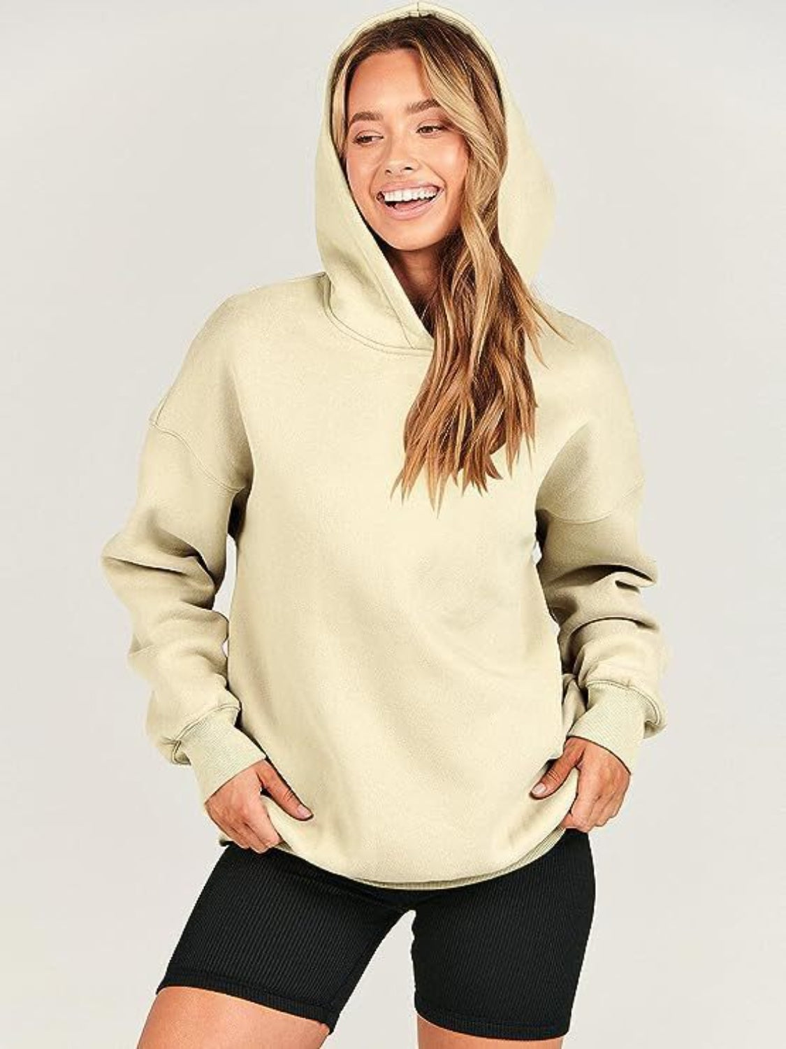 Dropped Shoulder Long Sleeve Hoodie Trandify Deal
