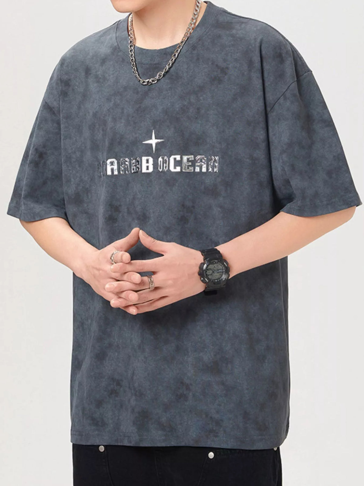 Men's plus size soft cotton t-shirt in charcoal gray, regular fit model.