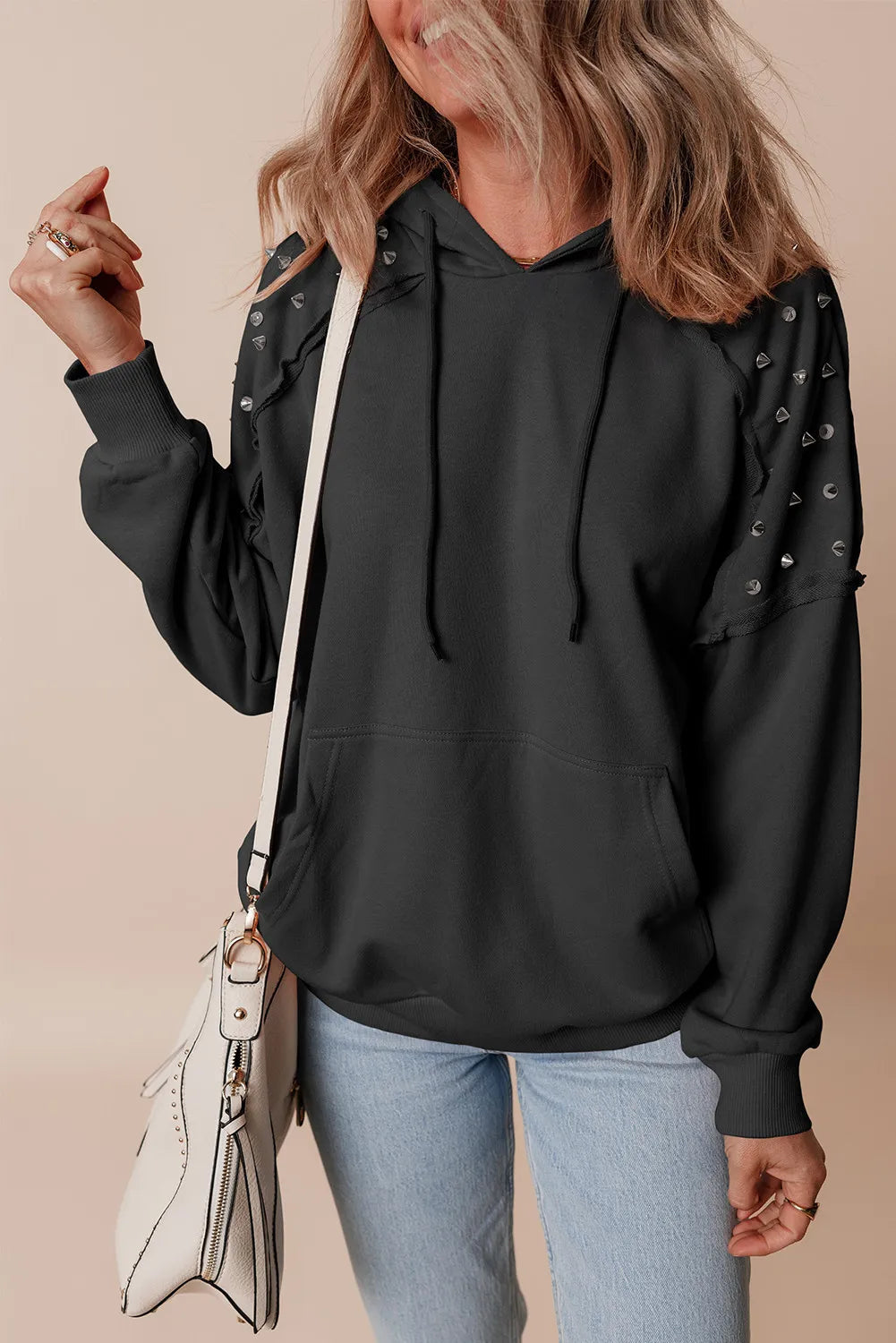 Rivet Drawstring Long Sleeve Hoodie Trandify Deal
