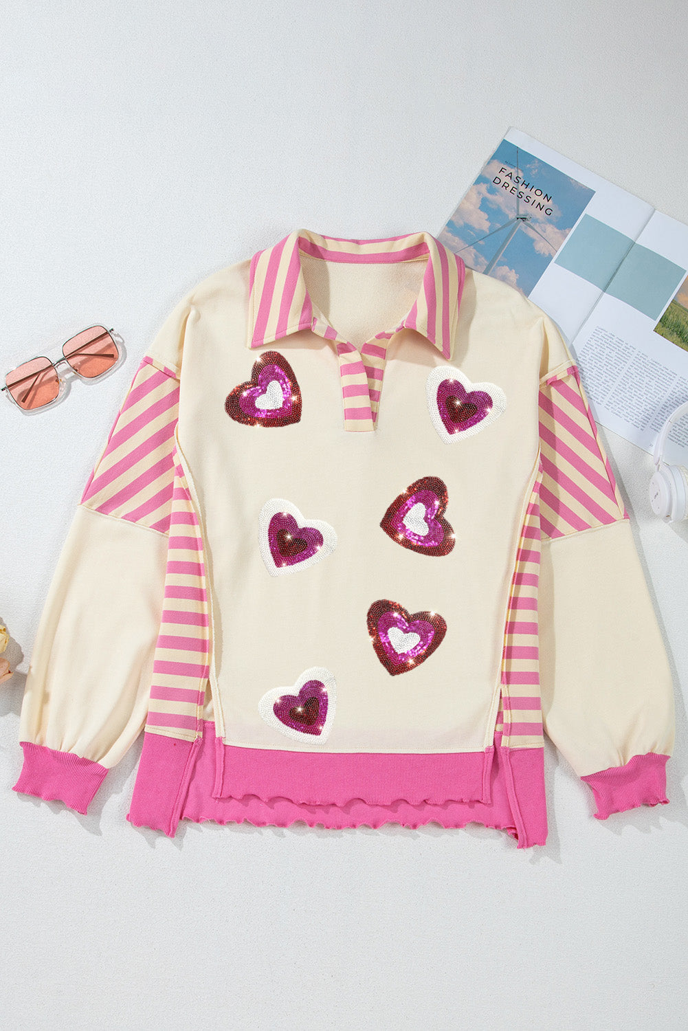 Valentine’s Day Sequin Heart Pattern Long Sleeve Sweatshirt Trandify Deal