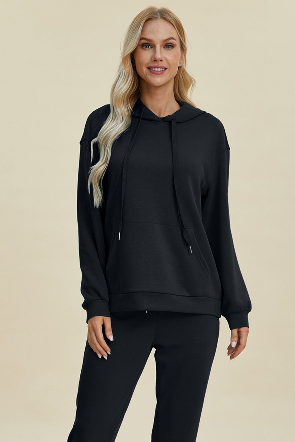 Basic Bae Full Size Air Scuba Drawstring Long Sleeve Hoodie with Kangaroo Pocket Trandify Deal