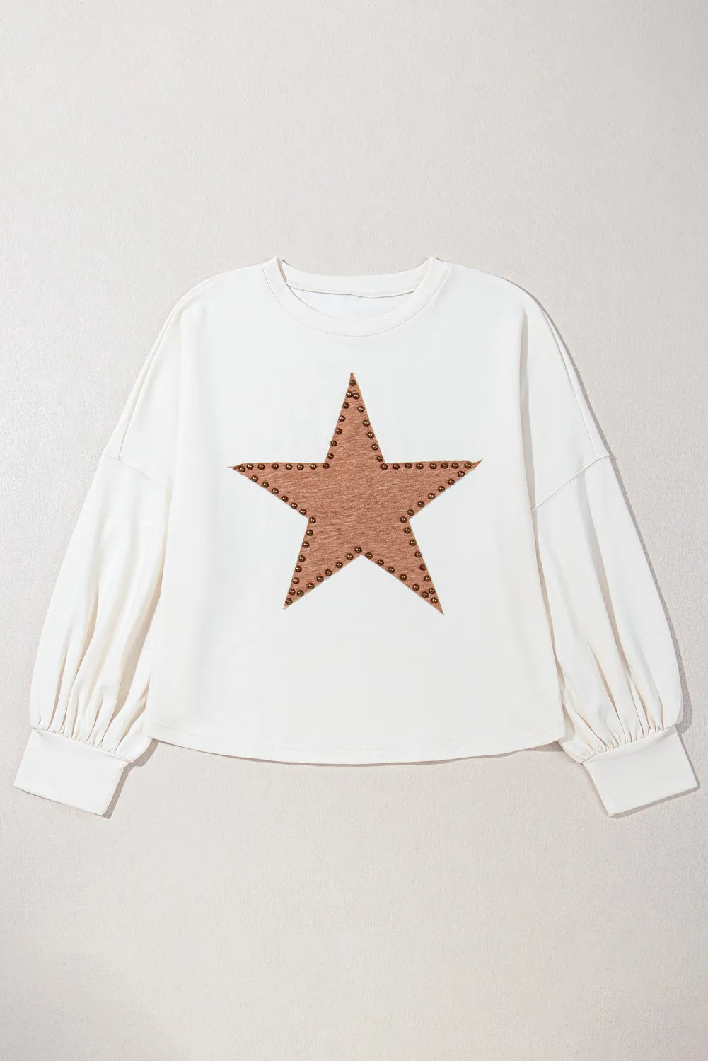 Plus Size Studded Star Round Neck Long Sleeve Blouse Trandify Deal