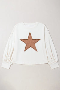 Plus Size Studded Star Round Neck Long Sleeve Blouse Trandify Deal