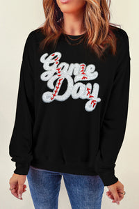Letter Graphic Round Neck Long Sleeve Sweatshirt Trandify Deal