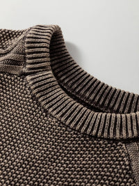 Women's beige cable knit cotton sweater casual crewneck pullover