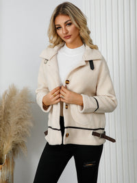 Pocketed Button Down Collared Neck Jacket Trandify Deal