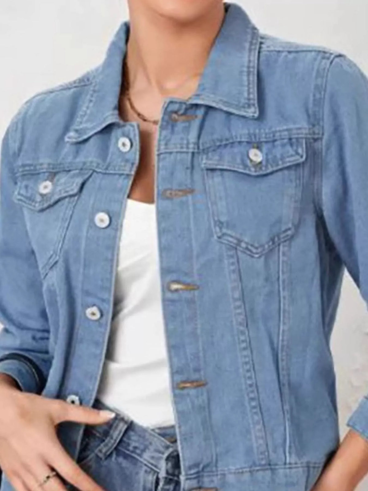 Women's Long Sleeve Denim Jacket - Button Up & Stretch Fit