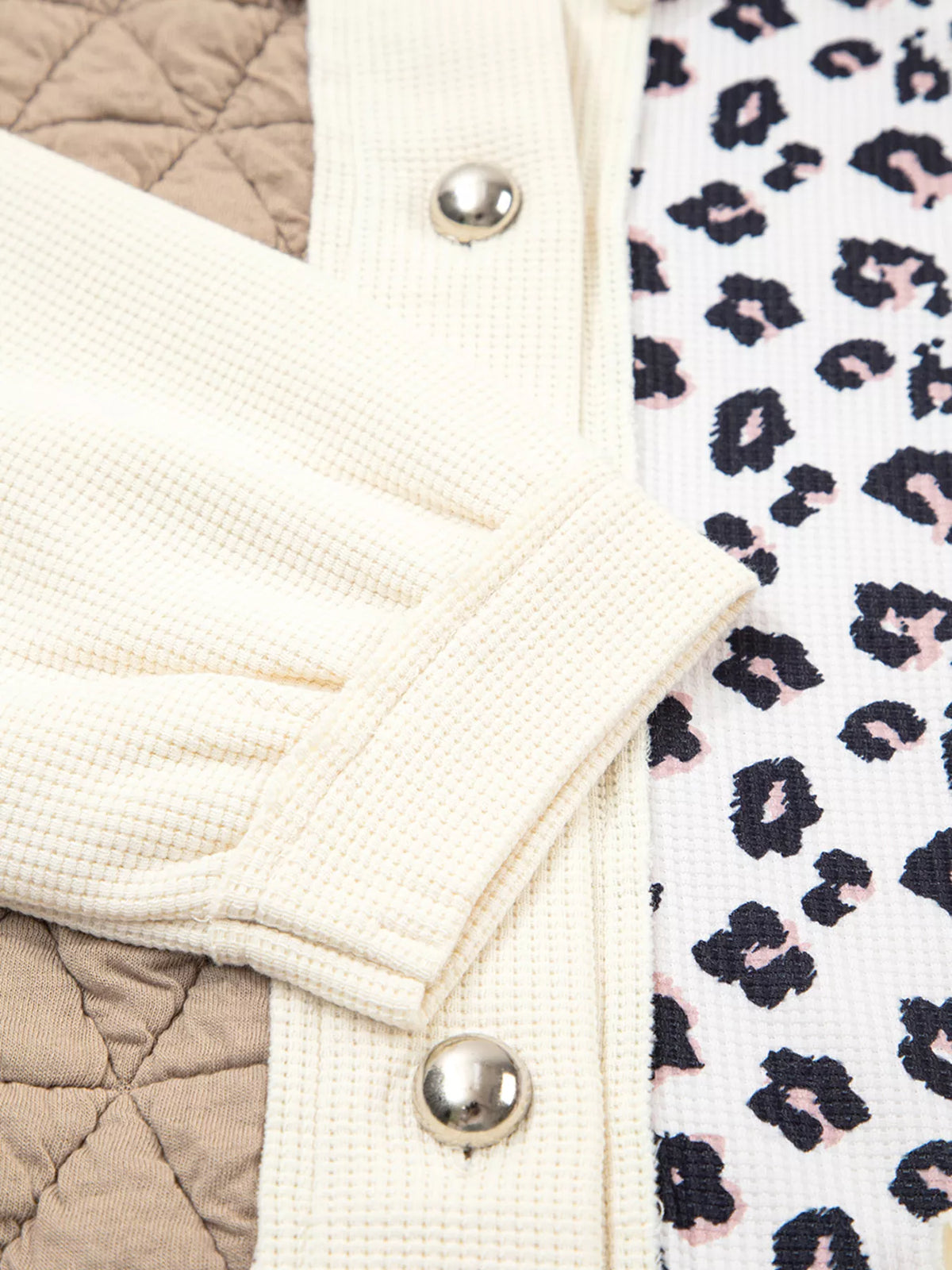 Leopard Print Quilted Jacket for Women - Cozy Waffle Textured