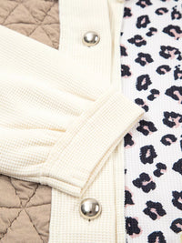 Leopard Print Quilted Jacket for Women - Cozy Waffle Textured