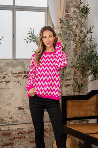 Full Size Wave Stripe Contrast Long Sleeve Sweater Trandify Deal