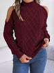 Women's Cold Shoulder Sweater | Cable Knit Turtleneck