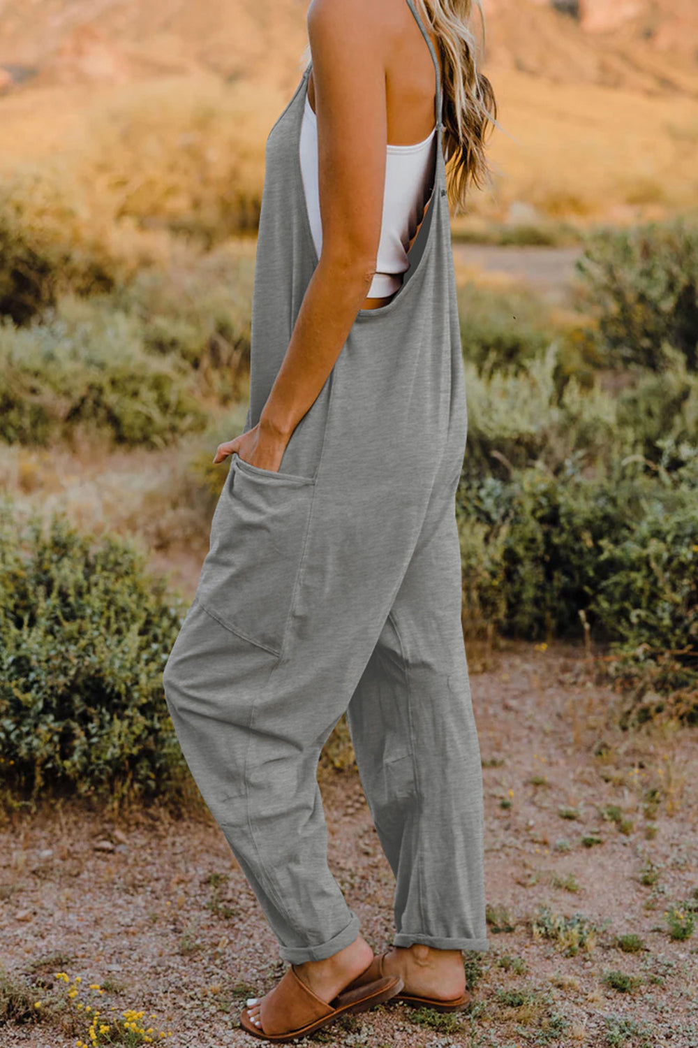 Double Take Full Size V-Neck Sleeveless Jumpsuit with Pockets - Trandify Deal