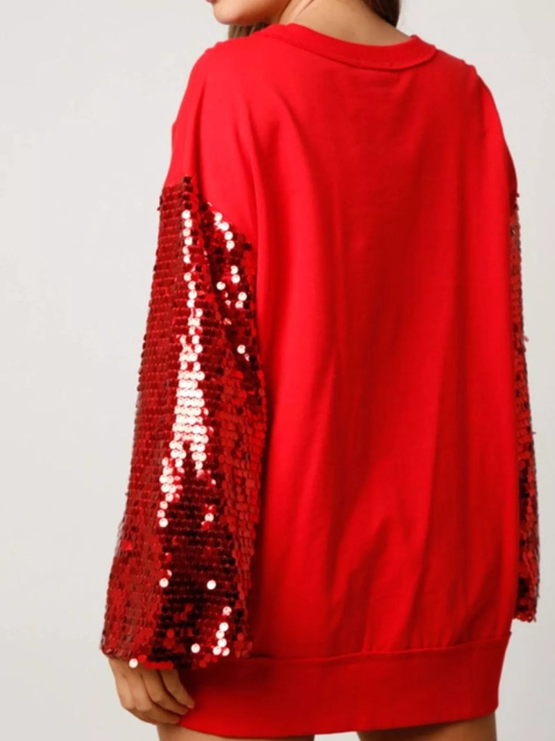 Women's Oversized Sequin Sweatshirt in Red