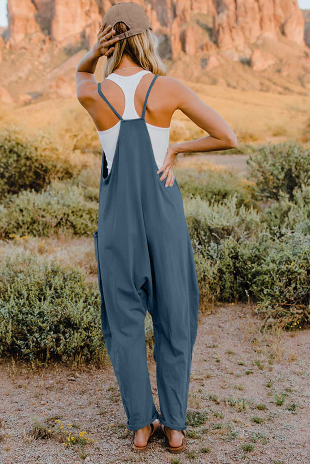 Double Take Full Size V-Neck Sleeveless Jumpsuit with Pockets - Trandify Deal