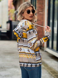 Geometric Zip Up Long Sleeve Hooded Jacket Trandify Deal