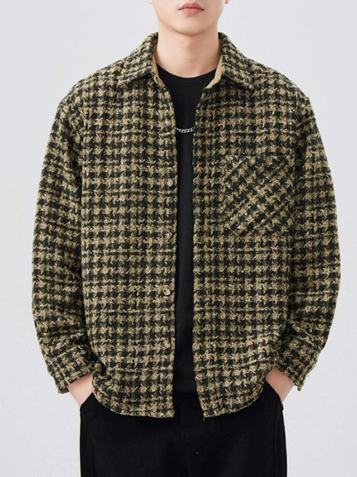 Men's Plus Size Shirt Jacket laid flat on a rustic background