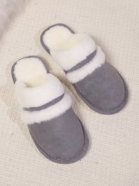 Contrast Faux Fur Round Toe Slippers Trandify Deal