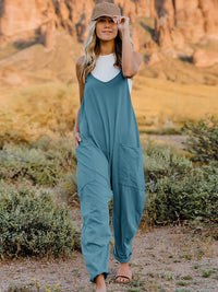 Double Take Full Size V-Neck Sleeveless Jumpsuit with Pockets - Trandify Deal