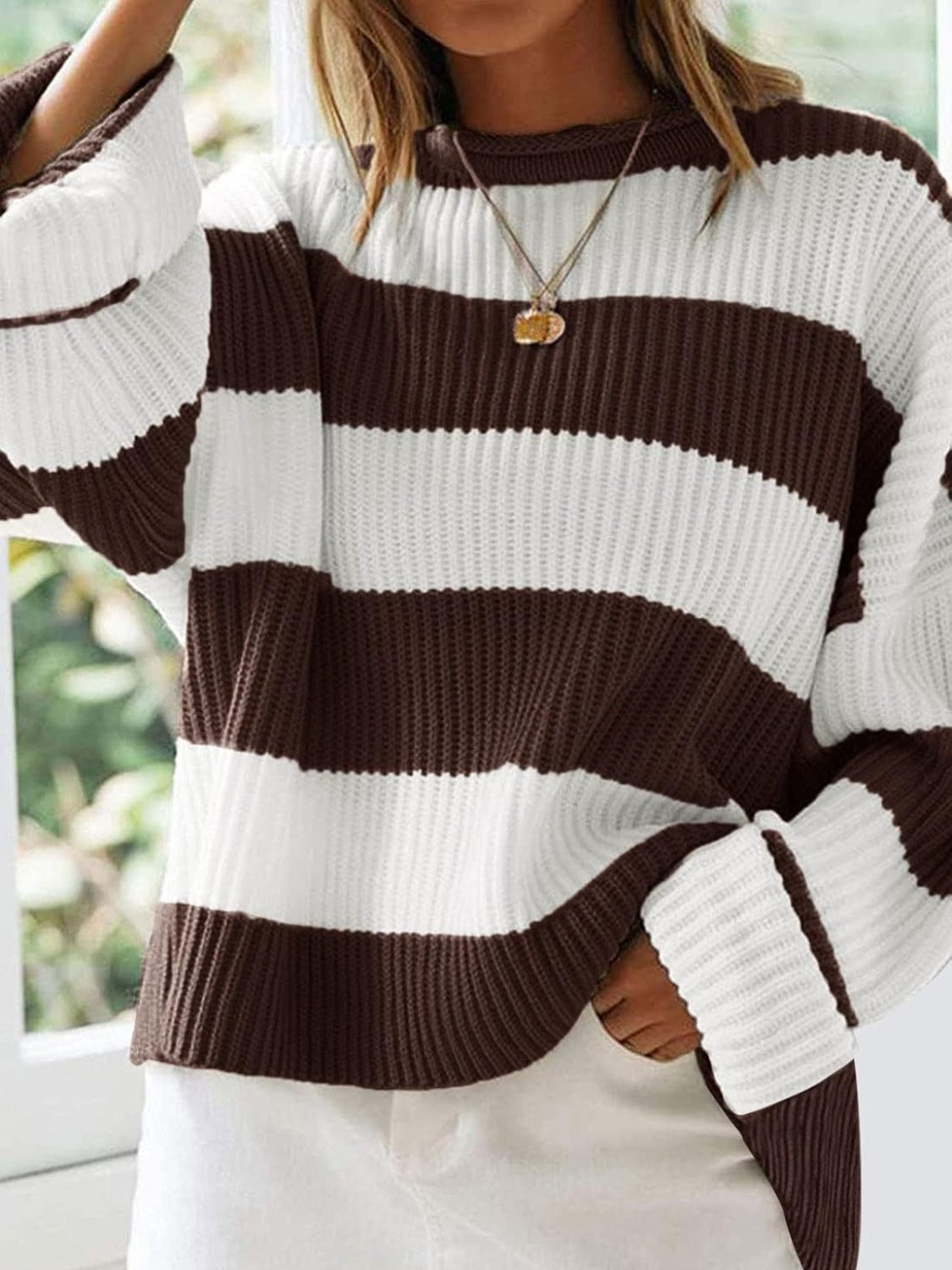 Round Neck Long Sleeve Sweater Trandify Deal