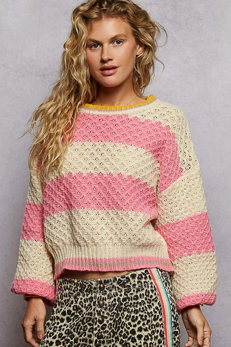 women's cable knit sweater - Ribbed Crewneck
