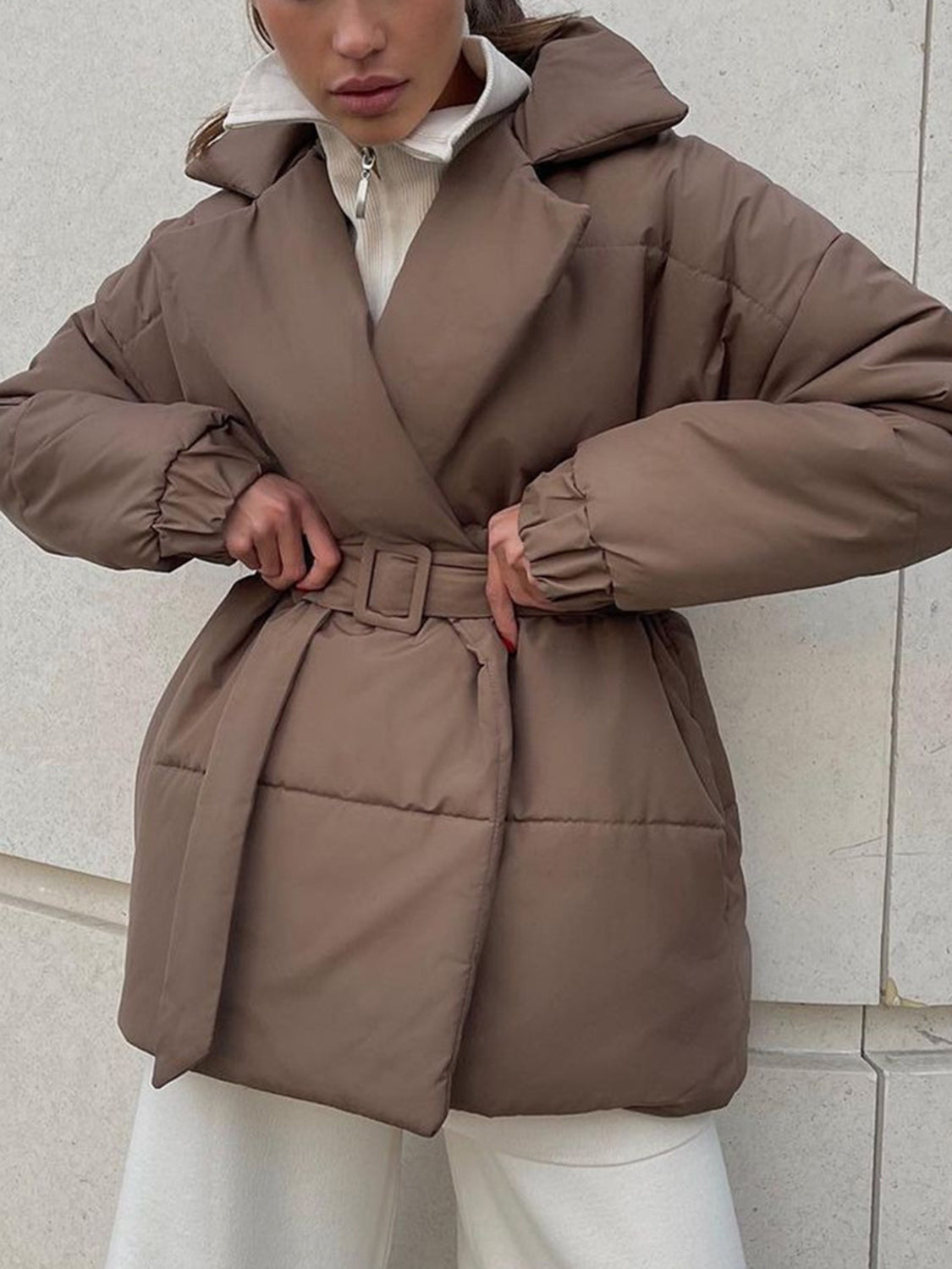 Puffer Long Sleeve Winter Coat with Belt Trandify Deal
