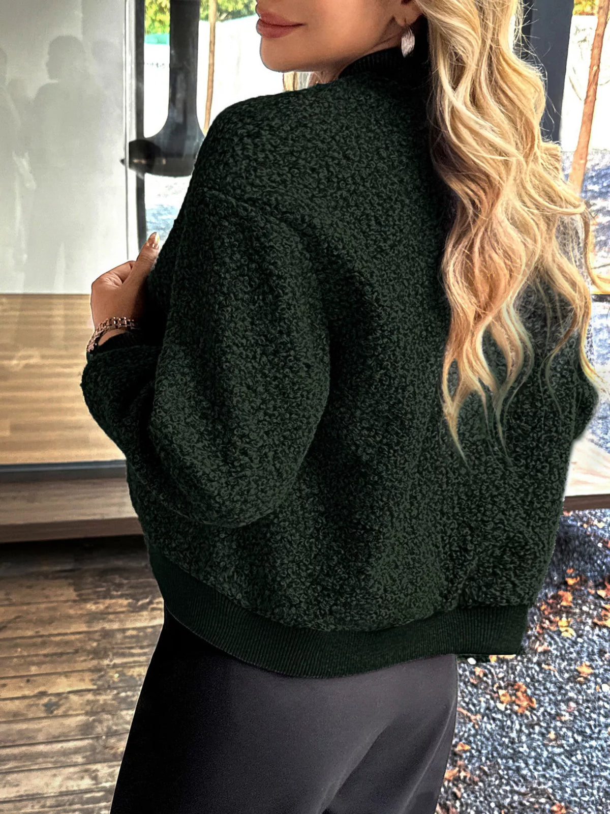 Women's Thick Buttoned Dropped Shoulder Jacket in oversized fit,