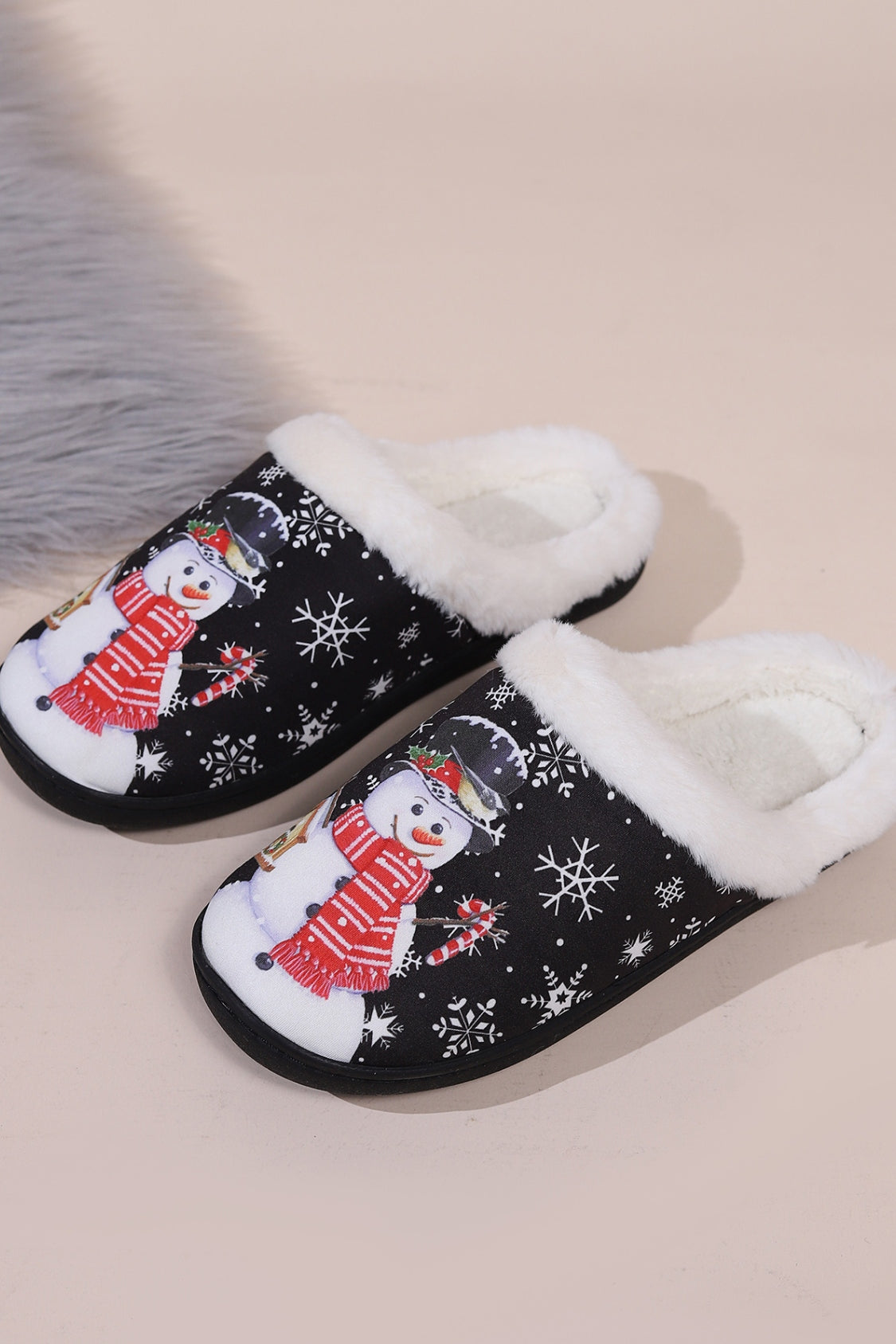 Snowman Round Toe Faux Fur Slippers Trandify Deal