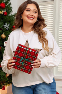 Plus Size Studded Star Round Neck Long Sleeve Blouse Trandify Deal