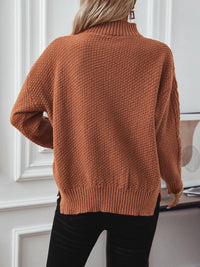 Cable-Knit Mock Neck Long Sleeve Sweater Trandify Deal
