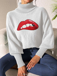 Lip Turtleneck Long Sleeve Sweater Trandify Deal